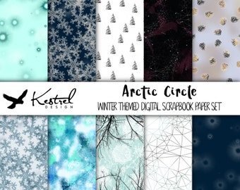 Letter size - Arctic Circle Theme Digital Paper Pack - Kestrel Design DIY immediate download -printable crafts scrapbooking winter ice snow