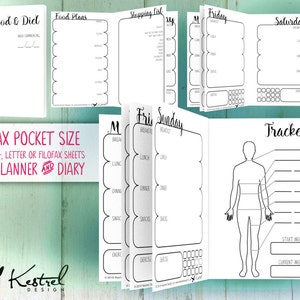 Printable Diet Planner & Diary Filofax Pocket size 8.1cmx12cm Kestrel Design DIY immediate download Filofax or booklet new year loss image 1