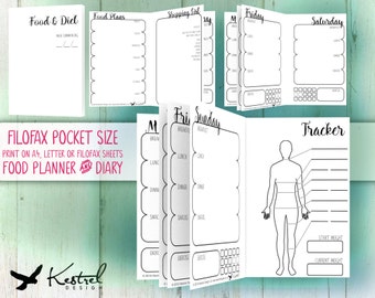 Printable Diet Planner & Diary - Filofax Pocket size 8.1cmx12cm - Kestrel Design DIY immediate download - Filofax or booklet - new year loss