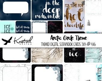 Digital Scrapbook Cards - 16 Arctic Circle Themed Cards in 4x6 and 3x4 size - Kestrel Design immediate download - project life daily