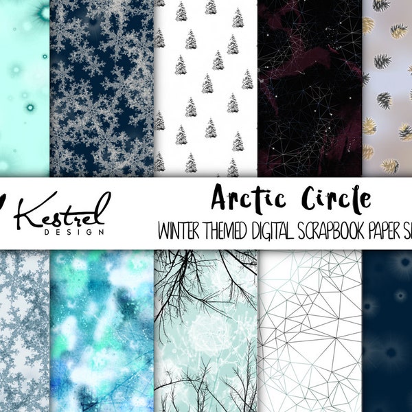 12"x12" - Arctic Circle Theme Digital Paper Pack - Kestrel Design DIY immediate download -printable crafts scrapbooking winter ice snow cold