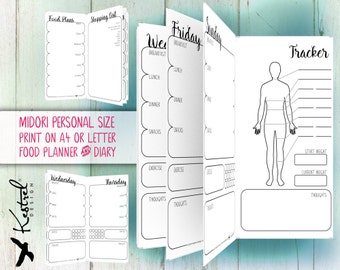 Printable Diet Planner & Diary - Midori Personal size 11cmx21cm - Kestrel Design DIY immediate download - Filofax or booklet -new year diet