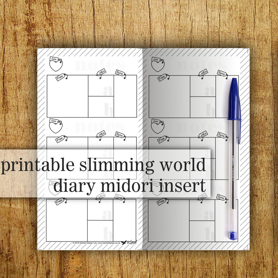 Midori Printable Insert Slimming World Food Diary Instant DOWNLOAD ...