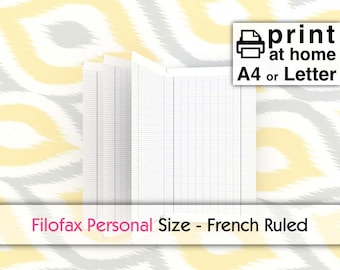 Printable French Ruled Inserts - Filofax Personal size 9.5cmx17.1cm 3.74"x6.73", LM MM-DIY immediate download-traveller notebook handwriting