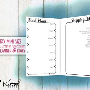 Printable Diet Planner &amp; Diary Filofax Mini Size 6.7cmx10.5cm Kestrel ...