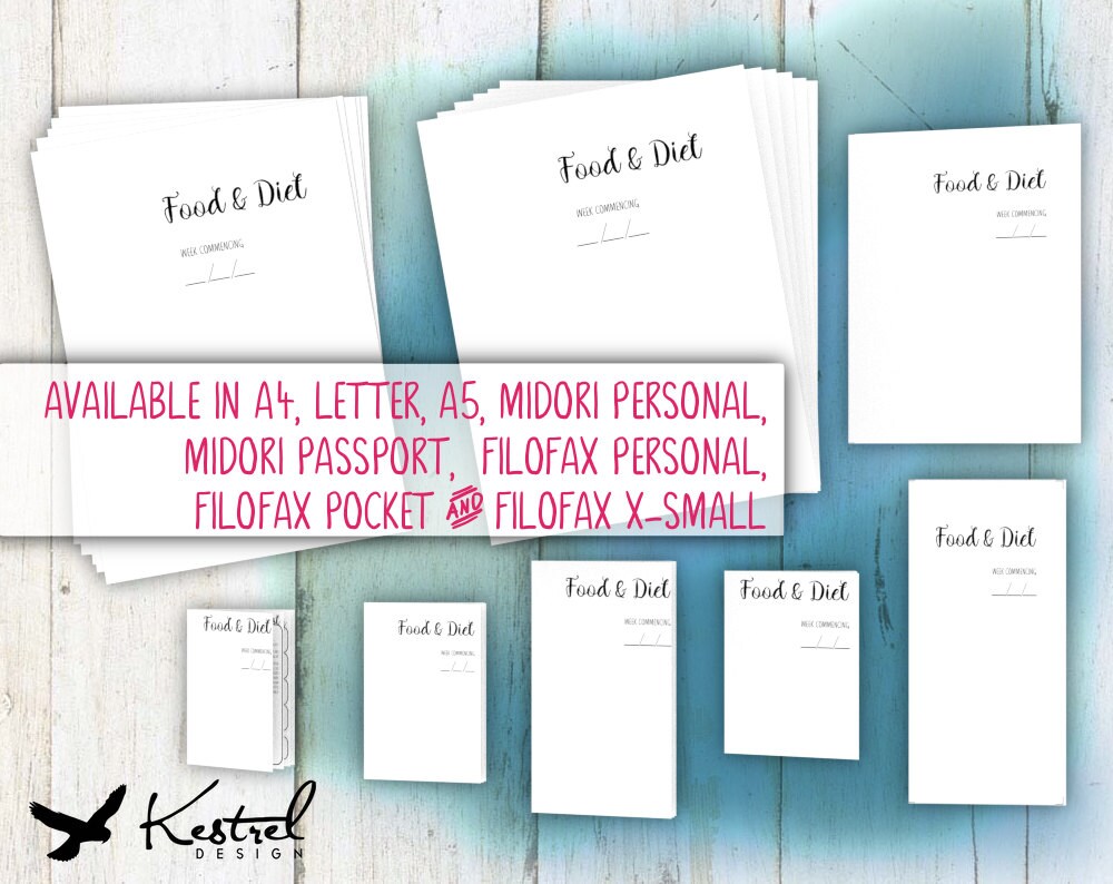 Printable Diet Planner &amp; Diary Filofax Mini Size 6.7cmx10.5cm Kestrel ...