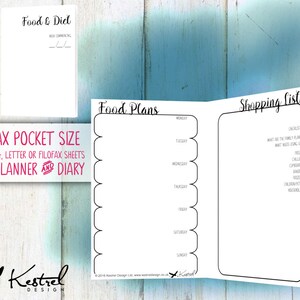 Printable Diet Planner & Diary Filofax Pocket size 8.1cmx12cm Kestrel Design DIY immediate download Filofax or booklet new year loss image 2