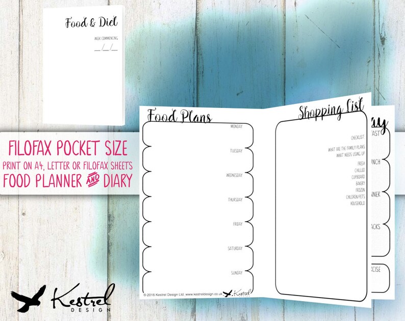 Printable Diet Planner & Diary Filofax Pocket size 8.1cmx12cm Kestrel Design DIY immediate download Filofax or booklet new year loss image 2