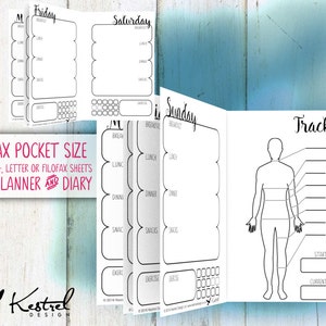 Printable Diet Planner & Diary Filofax Pocket size 8.1cmx12cm Kestrel Design DIY immediate download Filofax or booklet new year loss image 3