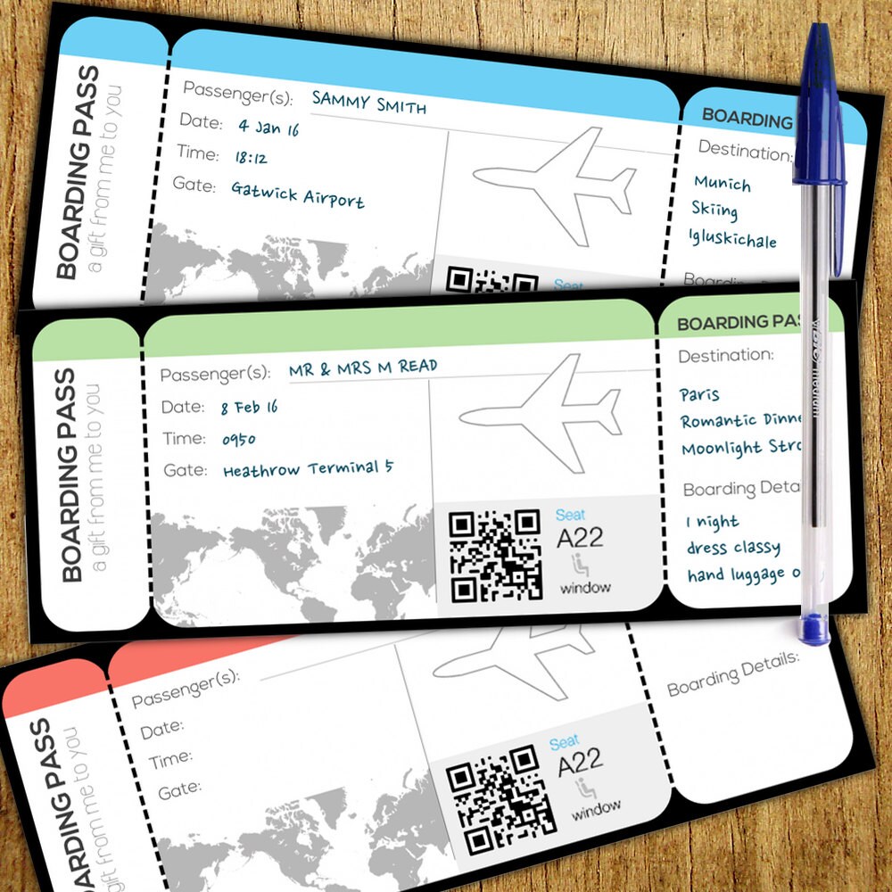 Boarding Card Style Customisable Gift Voucher Instant Etsy