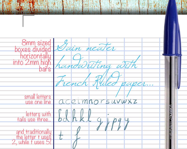 Printable French Ruled Inserts A5 or halved Letter size Kestrel Design DIY immediate download traveller notebook insert handwriting image 3