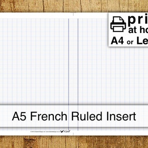 Printable French Ruled Inserts A5 or halved Letter size Kestrel Design DIY immediate download traveller notebook insert handwriting image 1