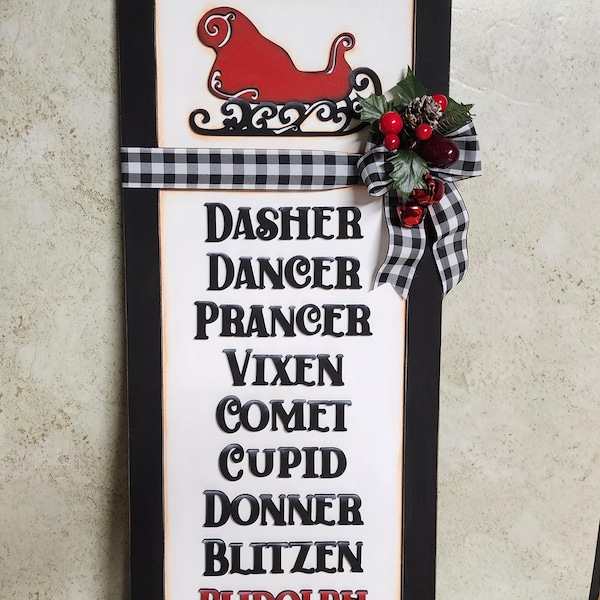 Santa's Reindeer Sign, Laser Cut Christmas Decor (SVG File)