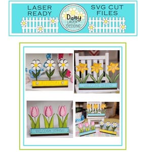 Spring Bloomers SVG Laser File-Tulips Daffodils Daisies Shelf sitters- perfect tiered tray additions