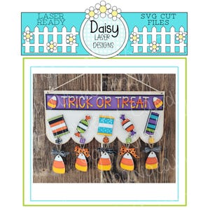 Süßes oder Saures Wandbild Whimsy| Halloween Hängeschild | Saisonale Wanddekoration | Candy Corn Akzente | Austauschbares Saisonschild