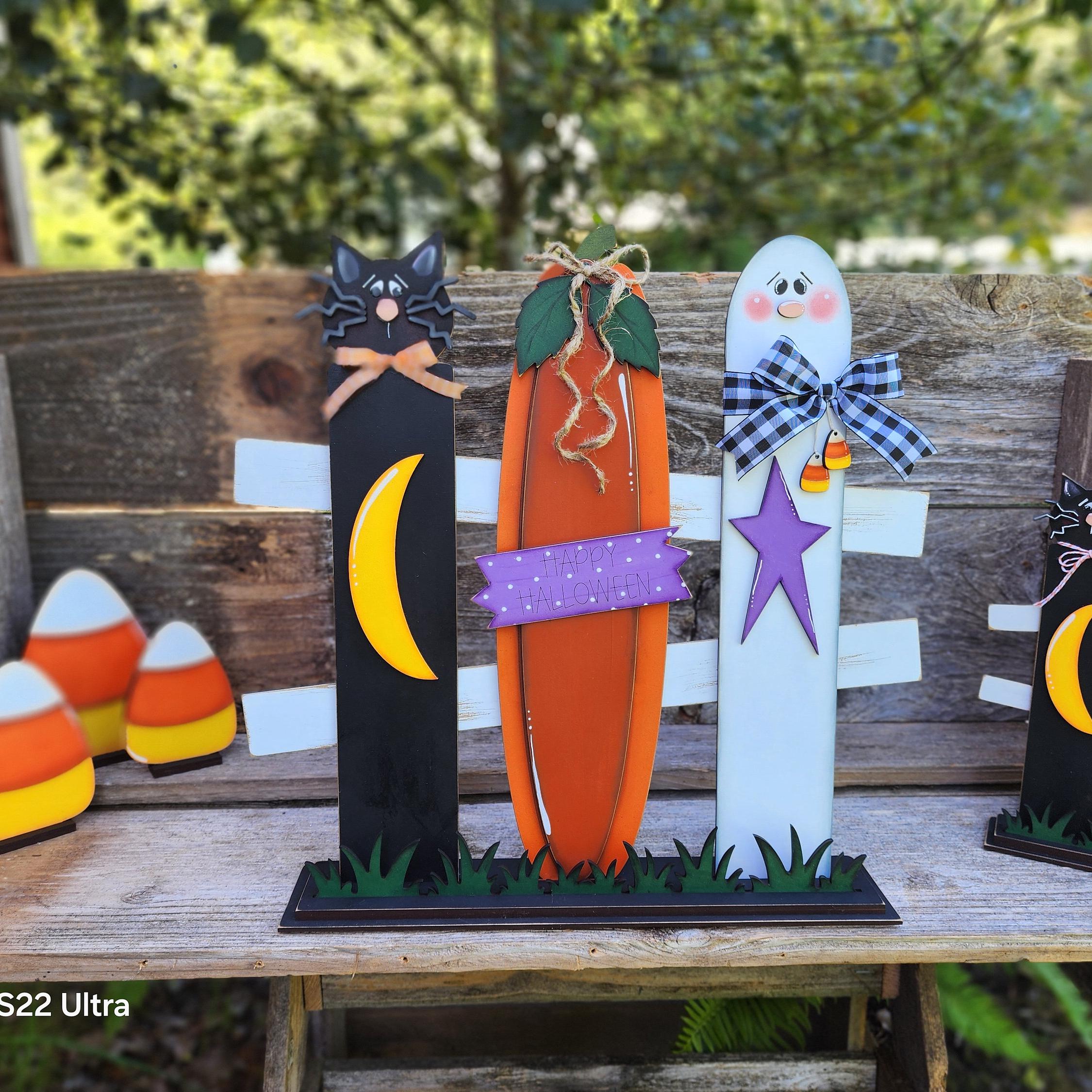 Halloween Picket Trio l Ghost l Pumpkin l Black Cat l Laser cut file l Wood decor l Fall decor l Porch sitter l SVG cut file l Fence
