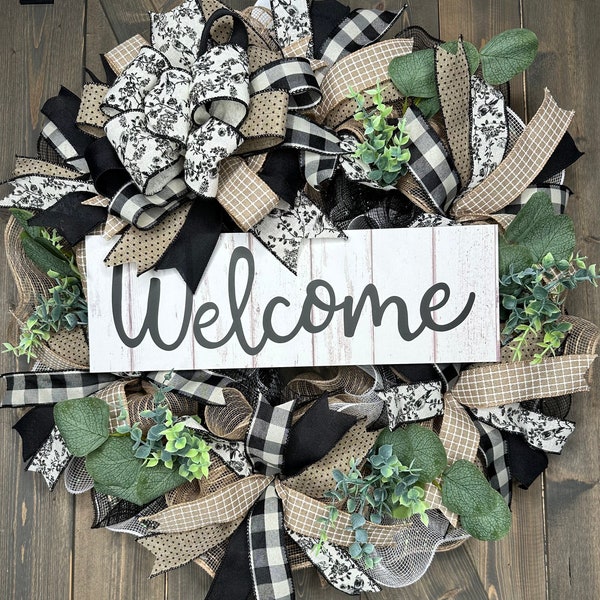 Any Season Welcome Wreath, Farmhouse Country Rustic Wreath, Farmhouse Decor, Front Door Decor, Year-Round Wreath, Wreaths for Front Door