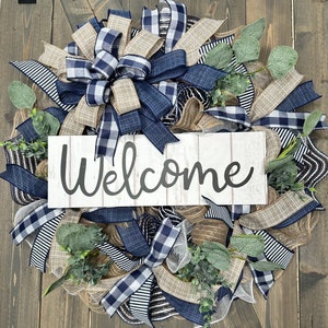 Any Season Welcome Wreath, Farmhouse Country Rustic Welcome Wreath, Front Door Decor, Year-Round Wreath, Wreaths for Front Door