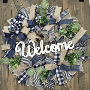 Any Season Welcome Wreath, Farmhouse Country Rustic Welcome Wreath, Handmade Front Door Decor, Year-Round Wreath, Wreaths for Front Door