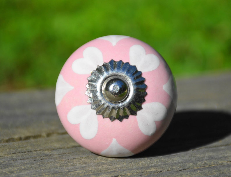 Cabinet knobpink knobheart knobceramic knobfun knobkids roombaby nursery decordecorative hardwaredrawer pulldrawer handlewhite