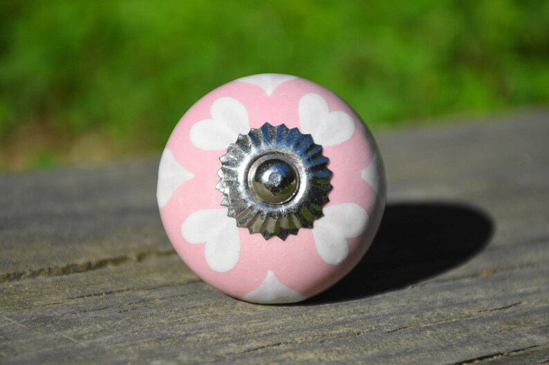 Cabinet knobpink knobheart knobceramic knobfun knobkids roombaby nursery decordecorative hardwaredrawer pulldrawer handlewhite