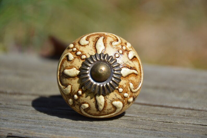 Rustic Tan Knob Brown Cream Ceramic Knob Cabinet Knob Drawer Etsy