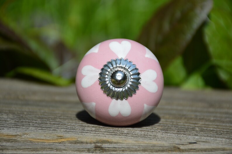 Cabinet knobpink knobheart knobceramic knobfun knobkids roombaby nursery decordecorative hardwaredrawer pulldrawer handlewhite