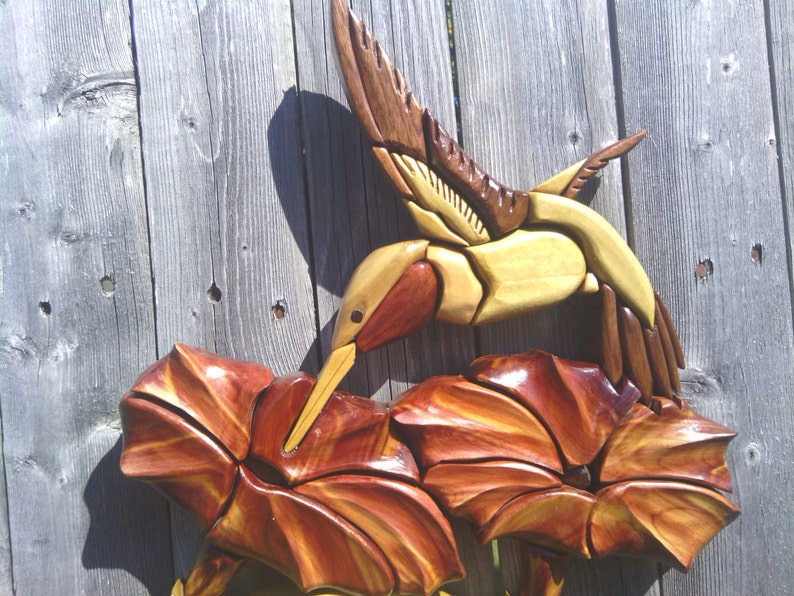 FLITTING HUMMINGBIRD Intarsia Handcrafted Wooden Wall Decor Etsy