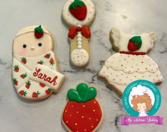 Biscuits au sucre pour baby shower aux fraises