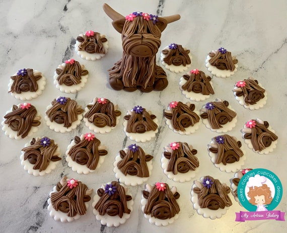fondant one dozen Edible highland cow cupcake toppers fondant one dozen Edible highland cow cupcake toppers