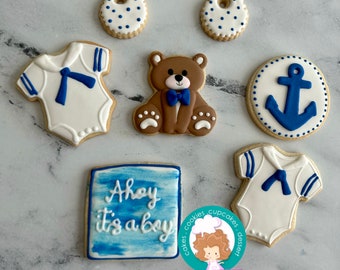 Nautical baby shower sugar cookies