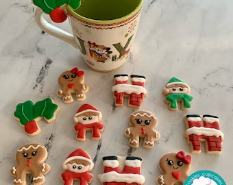 Christmas mini coffee mug hugger cookies, hand-decorated, royal icing, set of 12