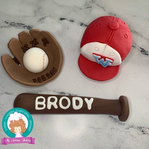 Baseball Mitt, Bat and Cap fondant cake topper image 2