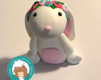 Flower bunny fondant cake topper