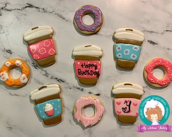 Coffee cup and donut cookies