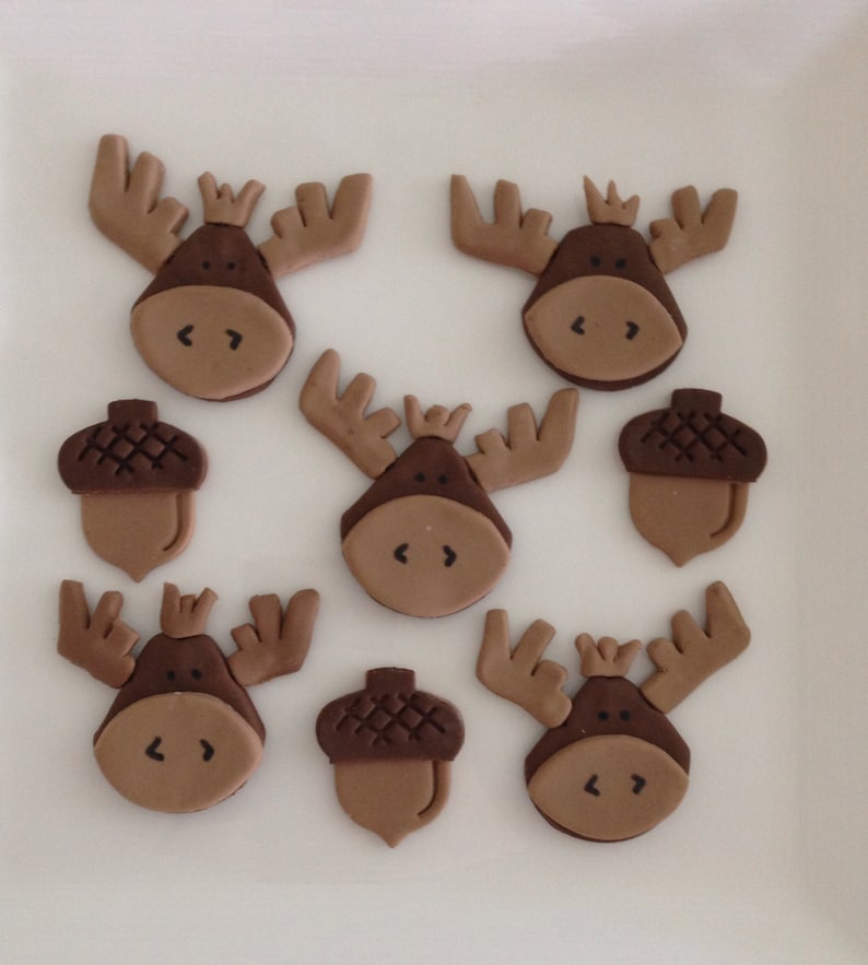 Moose and acorn fondant cupcake topper image 1