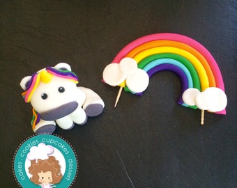 Rainbow Unicorn and rainbow fondant cake topper