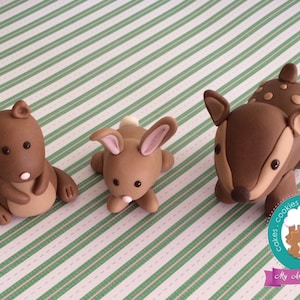 Baby reindeer, bunny and squirrel fondant cake topper