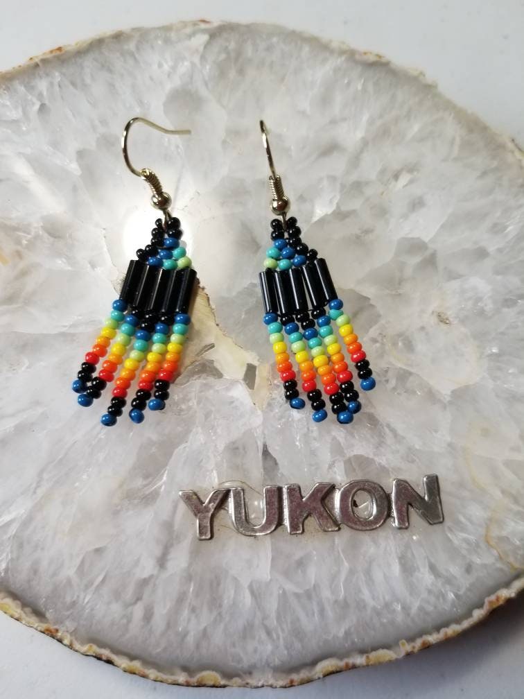 Rainbow Blue Beaded Earrings Canadian Jewelry Yukon Art Etsy Canada