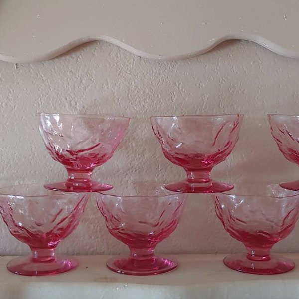 Morgantown Seneca Driftwood Crinkle Glass Sorbet Dishes / Champagne Glasses Set of 8!