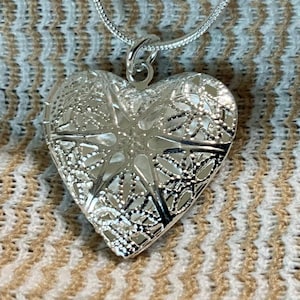 Sterling Silver Heart Locket On 17” Snake Chain