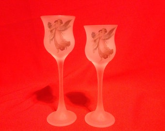 Frosted Guardian Angel Candle Holders Set