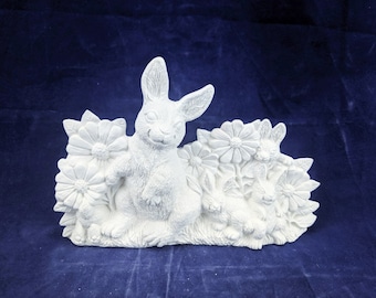 Easter Bunny Rabbit in Flowers, Ready to Paint Ceramic Bisque, Easter Ready to Paint Ceramic Bisque, Easter Bunny Ceramic Bisque