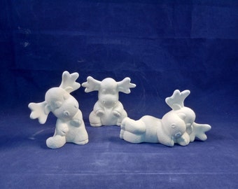 Snoozing Moose Set Ready to Paint Ceramic Bisque, Unpainted Ceramic Bisque, Sleeping Moose, Ready to Paint Ceramic Moose