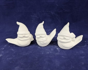 Bird Gnome Christmas Ornaments Set of 3 Ready to Paint Ceramic Bisque - Cardinals - Ceramic Birds - Winter Birds - Bird Ornaments