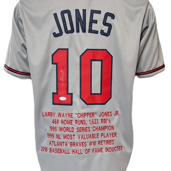 Atlanta Braves Chipper Jones Autographed Pro Style Grey Stat Jersey JSA Authenticated