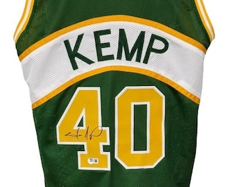 Seattle Supersonics Shawn Kemp Signed Green Pro Style Custom Jersey BAS Authenticated