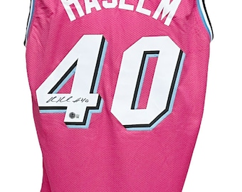 Miami Heat Udonis Haslem Autographed Pro Style Pink Jersey BAS Authenticated