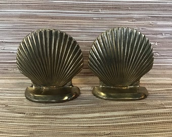 Vintage Brass Seashells Bookends