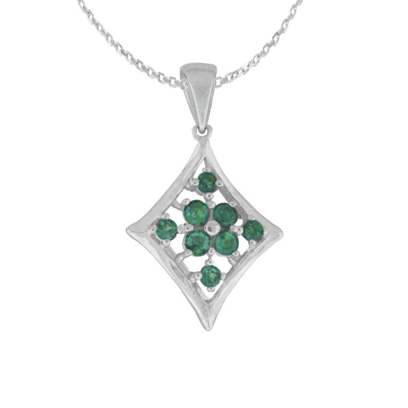 Round Shape Alexandrite Open Heart Pendant Necklace 14K White Gold Over